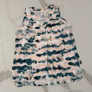 Cabi Gelato Watercolor Sleeveless V-Neck Tunic Blouse Women’s Small Pink/Blue